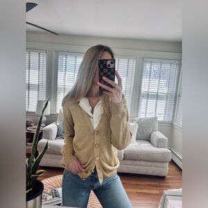 vintage 90s breckenridge poly rayon knit gold cardigan • medium